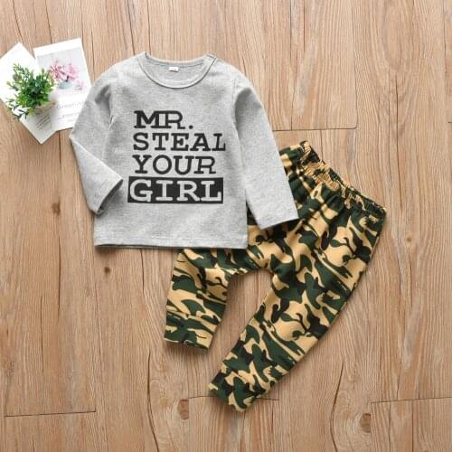 2PCS Baby Boy Clothing Sets Pullover Full Sleeve Letter Tops+Camo Elastic Pants Tracksuit Set Autumn Infant Baby Toddler Clothes