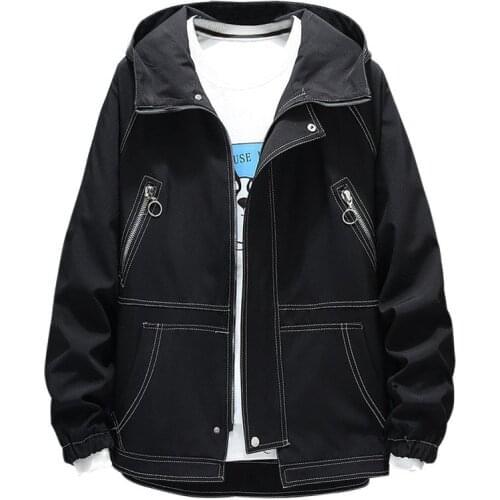 Plus Size Spring Autumn Jacket Hooded Casual Men Coat Black Zipper Windbreaker New Male Loose Outerwear