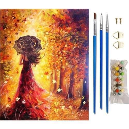 Oil Painting By Numbers Kit Home DIY Paint On Canvas Under umbrella Beauty Beatiful Girl Frameless