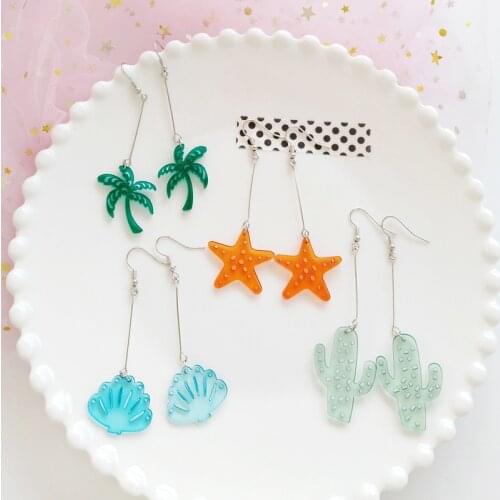 Natural Simple Cetacean Coconut Palm flamingo Starfish Cuttlefish Fish Shell Sea Beach Animal Clip Earrings Without Piercing