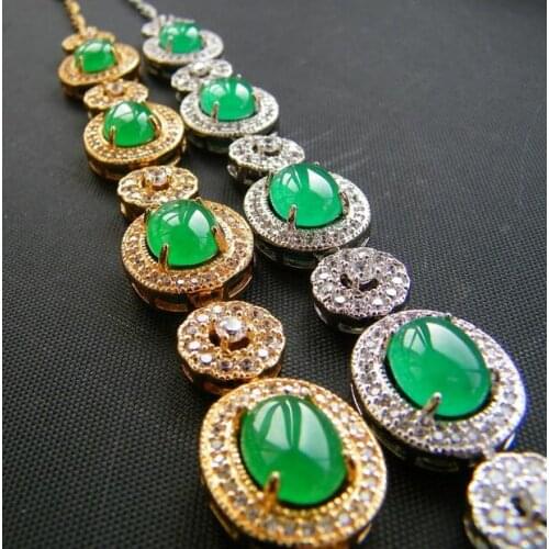 Natural crystal jade inlaid with luxurious bracelet emerald imperial green gold hand free shipping