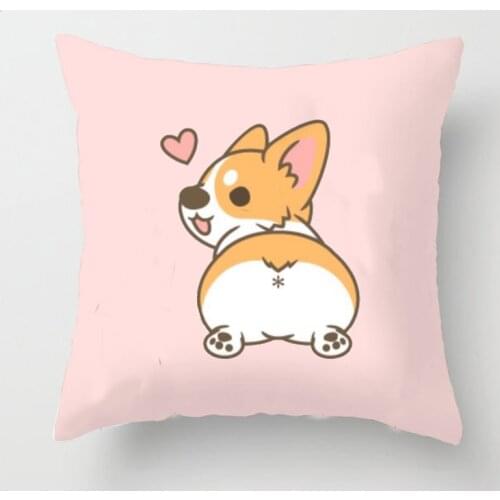 Cartoon Corgi Dog Pillowcase Home Sofa Square Pillow Cover Cute Animal Pattern Decorative Cushion Cover