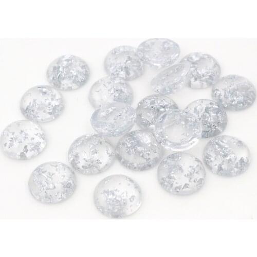 New Fashion 40pcs 8mm 10mm 12mm Transparent Built-in Metal Silver Color Foil Flat Back Resin Cabochons For Diy Jewelry Supplies
