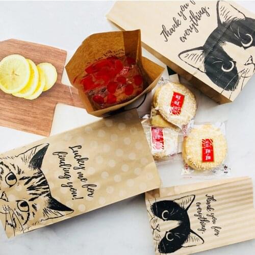 2019 new 5pcs gift bag Candy cookies kraft paper gift packing Wedding home Party birthday gift packaging cat pattern