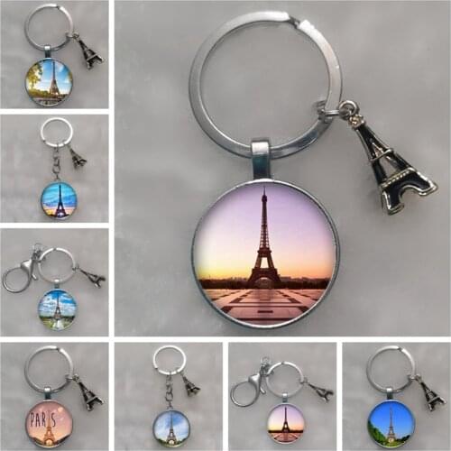 Latest Eiffel Tower Statement Keychain Art Photo Glass Bevel Pendant Charm Keychain DIY Keychain Gift Jewelry