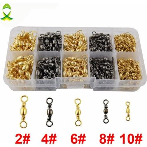 JSM 400pcs Fishing Barrel Swivel Brass With Nickle Coated Barrel Fishing Swivels Connector Set With Box Size 2 4 6 8 10