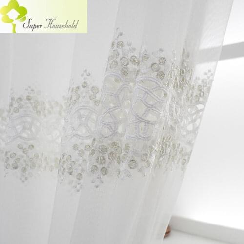 Modern Beige Hollow out Embroidered Circle Tulle Curtains for Living Room Lacework Decoration blue Sheer Voile Kitchen Bedroom
