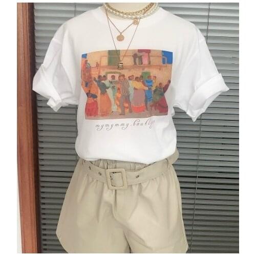 Sunfiz HJN My My Boutique Graphic Tshirt Women Kawaii Cartoon Vegan Floral Print Tee Shirt Femme Fashion Grunge Aesthetic Tops