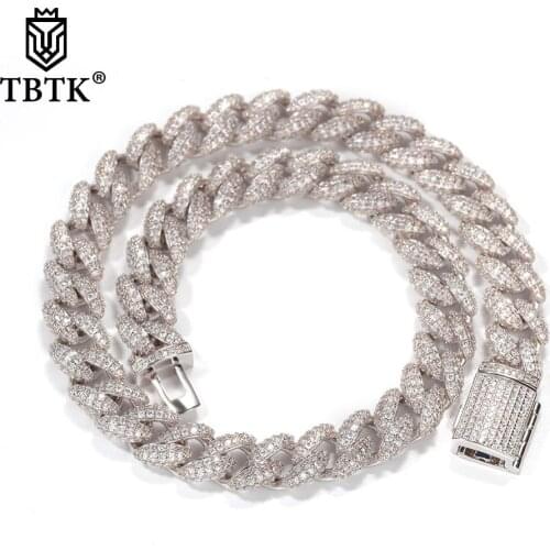 TBTK 20mm 3D Cuban Chain Iced Out Gold Silver Color Cuban Link Hiphop Necklace With White Cubic Zinconia Trendy Charms Jewelry
