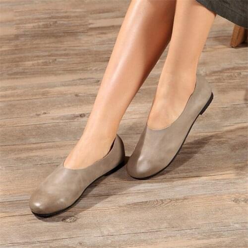 New 100% Genuine Leather Women Flat shoes Round Toe soft Loafers Ladies Gray Pregnant woman Flats Shoes 3 Colors Size 41