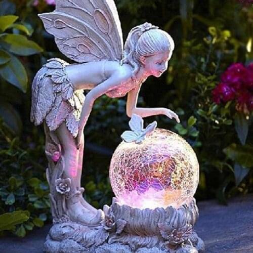 Garden Decoration Luminous Resin Fairy Girl Ornaments Outdoor Gardening Ornaments Yard Flower Fairy Angel Solar Lamp Crafts