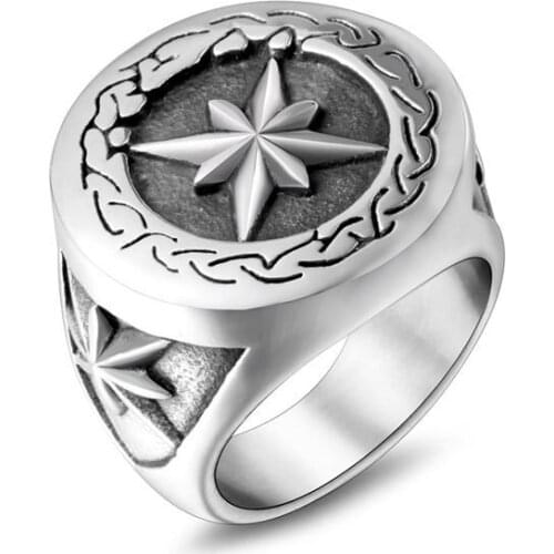 Unique Vintage Ring Stainless Steel fine polished never fade Jewelry New Style Star Ring Mens Women Finger Ring