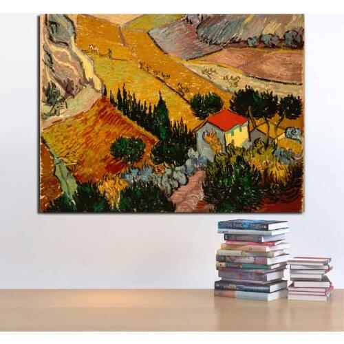 Van Gogh Landscape With House And Ploughman Art Canvas Poster Painting Wall Picture Print Modern Home Bedroom Decoration Artwork