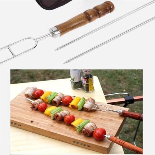 Forks With Bag Stainless Steel Portable 5PCS/Set Roasting U Shape Wooden Handle Camping Hot Dog Skewers BBQ Forks Barbecue Tools