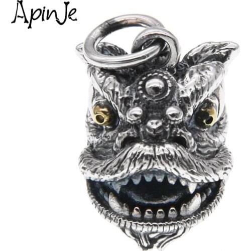 Apinje Vintage Fashion Auspicious Jewelry 925 Sterling Silver Necklace Pendant Men Domineering Lion Thai Silver Animal Pendants