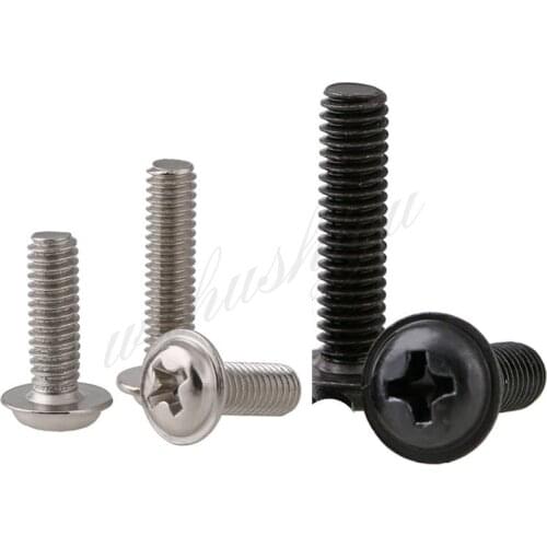 50Pcs M2 M2.5 M3 M4 PWM Silver or Black Pan Padded Screws Referral Computer Case Chassis Fixed Motherboard Screws With Pad