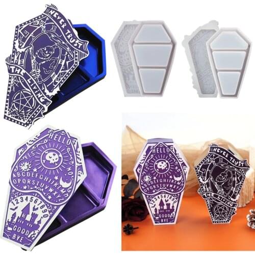 Coffin Shaped Storage Box Resin Mold Halloween Decor Ouija Skull Case Silicone Molds Diy Craft Tools