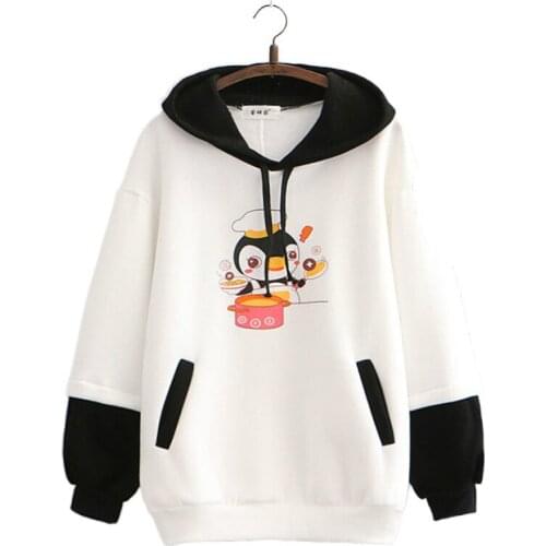 Cartoon Print Casual Hooded Sweatshirt Women 2020 Winter Long Sleeve Fleece Hoodies Sweet Style Teen Girls Kawaii Cute Top