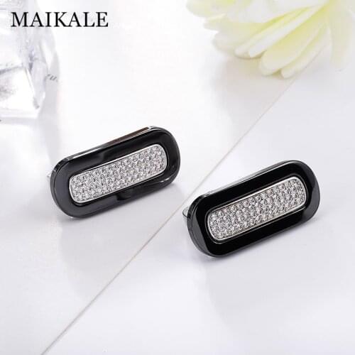 MAIKALE Trendy Square Ceramic Stud Earrings Copper Plated Gold AAA Cubic Zirconia Big Earrings For Women Send Friend Gift