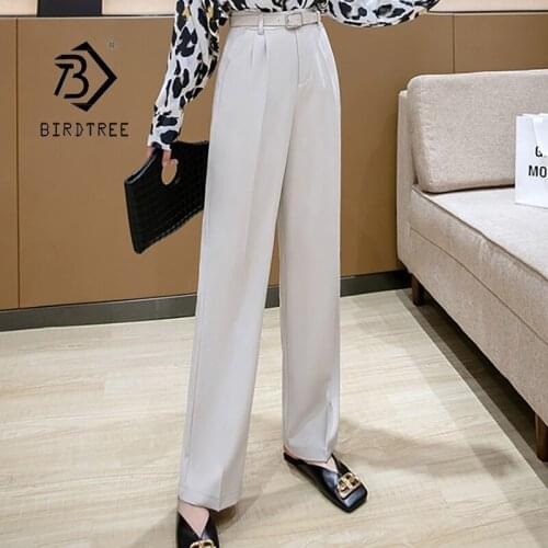 Female Wide Leg Casual Suit Pants 2021 New Spring Autumn Loose High Waist Straight Long Trousers With Belt B18566X