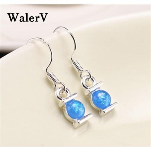 WalerV New Sterling Earrings Unique Fashion Circle Blue Fire Opal Earrings For Women Set Engagement Jewelry gift