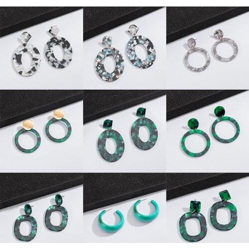 2021 New Fashion Statement Vintage Acrylic Drop Earrings For Women Geometric Colorful Circle Hoop Earrings Trendy Jewelry Gift