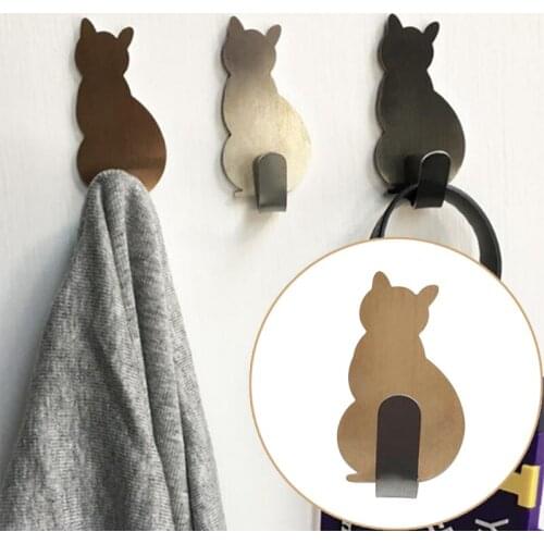 2 PCS Cute Cat-shaped Wall Mount Stainless Key Holder Decorative Stainless Steel Hanger Keys Hanger Home Decor Hooks Towel Racks