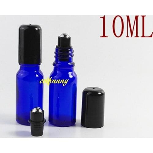 500pcs/lo 10ML Blue THICK Glass Roll On Bottle 1/3oz Stainless Steel & Glass Roller Ball Vials Bottles For essential oil