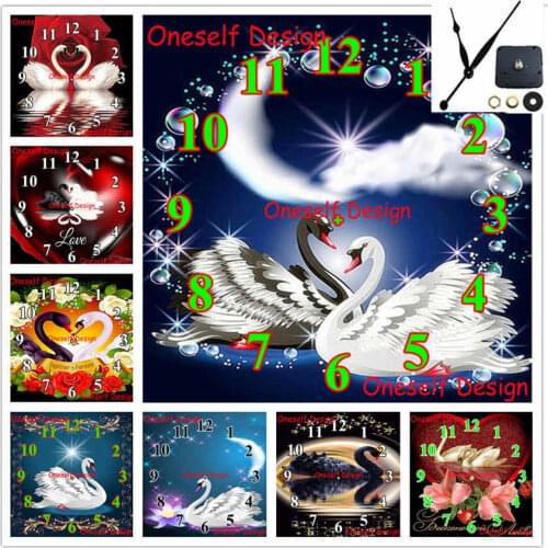 5d diamond painting full animal swan with Mechanical clock diamond embroidery full diamond mosaic sale home decor wall sticker