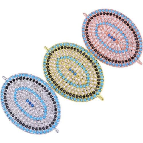DIY Handmade Jewelry Making Accessories Copper Micro Inlay Zircon New Color Oval Bracelet Necklace Pendant Connector