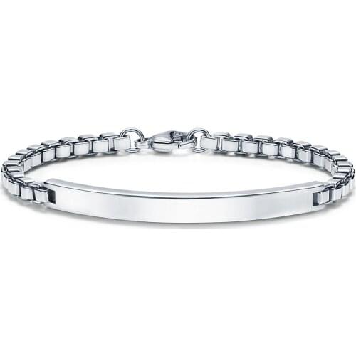 Runda Fashion Stainless Steel Box Chain Bracelet for Men and Women Silver Polish Tag Jewelry