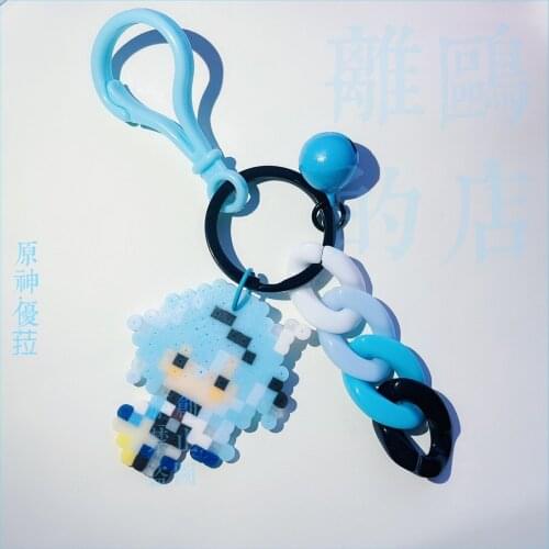 Anime Genshin Impact Eula Lawrence Pixel Style Keychain Collection Cartoon Small Pendant School Bag Itabag Keyring Xmas Gifts