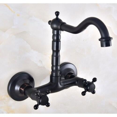 Black Oil Rubbed Bronze Bathroom Kitchen Sink Faucet Mixer Tap Swivel Spout Wall Mounted Double Handles mnf819