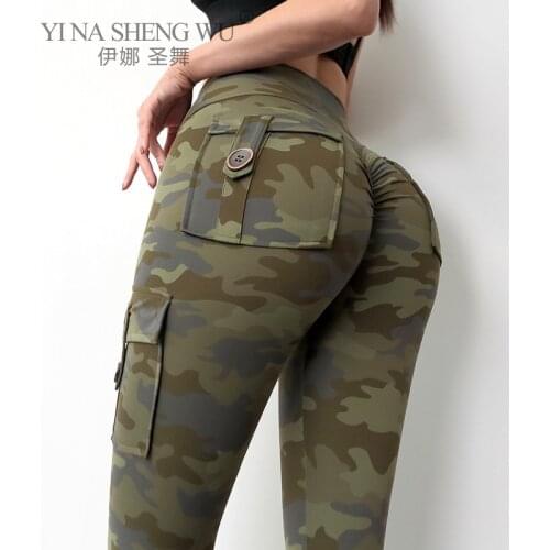 Camouflage Yoga Pants Women Fitness Leggings Workout Sports With Pocket Sexy Push Up Gym Wear Elastic Slim Pants Sportswear