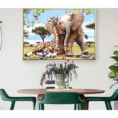 Painting By Numbers Animals Elephant Coloring By Numbers Kit for Adults Acrylic Pigment Art DIY Gift Handmade Home Decor 40x50cm