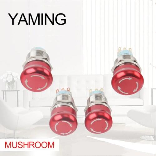 19mm/22mm Latching Metal Waterproof aluminum Push Button Switch Red Round Mushroom Emergency Stop Button Press Button 2NO 2NC