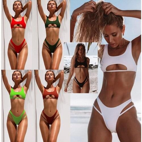 5 Color Bikini Set Hollow Swimwear Women Two-piece Solid Swimsuit 2021 Female Sexy Triangle Thong Bathing Suit Brazilian Biquini