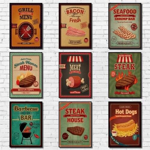 Colourful Delicious Food Poster Kraftpaper Funny Kitchen Poster Art Painting Abstract Fancy Wall Sticker for Coffee House Bar