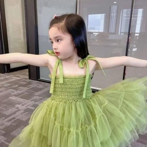 Girls summer sling poncho dress 2021 new foreign gas childrens dress green dress princess dress