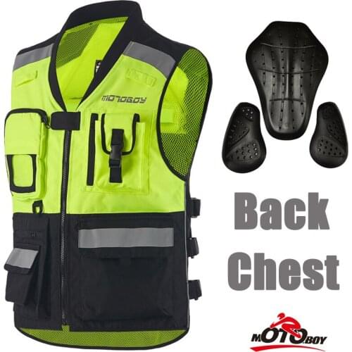 MOTOBOY Best Motorcycle Reflective Safety Vest Reflective Breathable Jacket Motocicleta Warning Vest with Protective Pads Riding