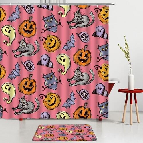 Cartoon Pumpki Shower Curtains Set Bath Mats Halloween Kitchen Bathroom Child Room Decoration Entrance Door Mats Carpets