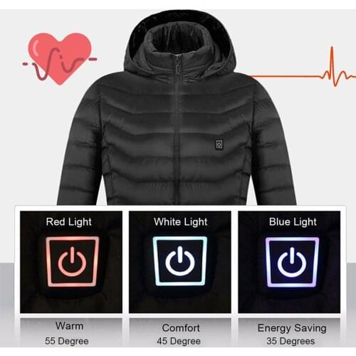 Men Women Heated Jackets Outdoor Vest Coat USB Electric Battery Long Sleeves Heating Hooded Jackets Warm Winter Thermal Clothing
