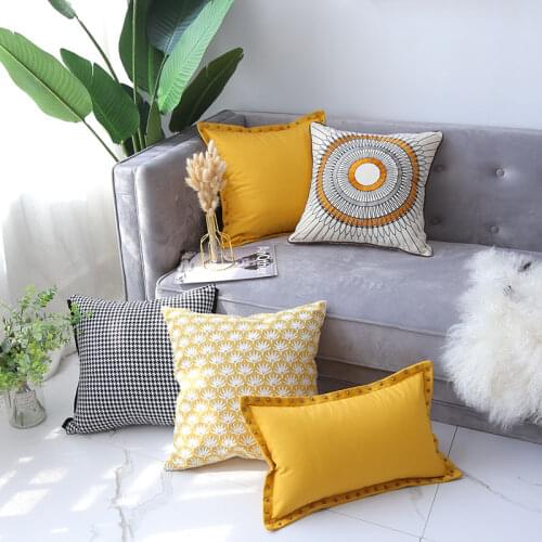 Black Yellow Embroidery Cushion Cover Home Decoration Cotton Nordic Style Ethnic Pillow Cover 45x45cm Rivet Sofa Pillow
