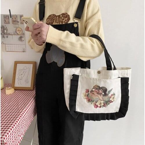 New Cute Girl Art Oil Painting Canvas Tote Bag Art Travel Shoulder Bag Women Leisure Eco Shopping High Quality Foldable Handbag