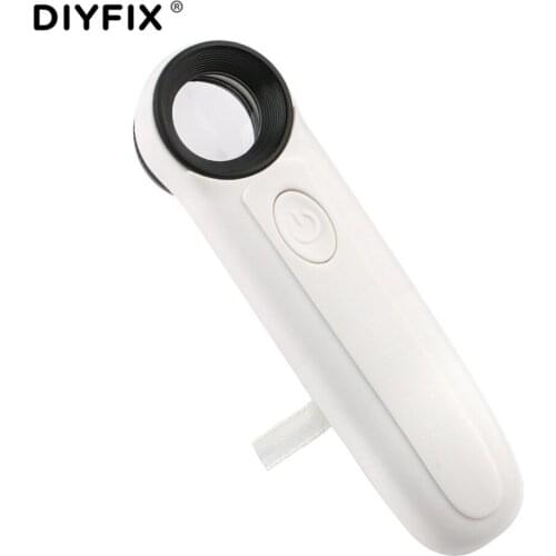 DIYFIX 40X Optical Magnifier with 2 LED Light Handheld Magnifying Loupe Reading Glass Ergonomic Handle(Batteries not included)
