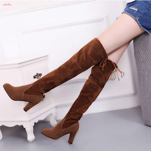Autumn winter Women boot Faux Suede Women Over The Knee Boots Lace Up Sexy High Heels Shoes Woman Female Slim Thigh High Boots