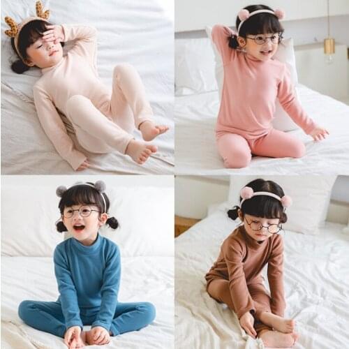 2020 Toddle Autumn Baby Girl Boy Pajamas Set Outfit 2PCS Long Sleeve Top Pants Solid Sleepwear Nightwear Cotton Soft Homewear