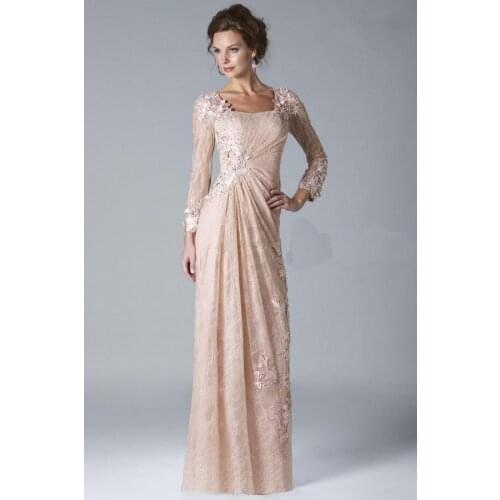3/4 Sleeves Mother Of The Bride Dresses Sheath Appliques Lace Beaded Plus Size Long Groom Mother Dresses For Wedding
