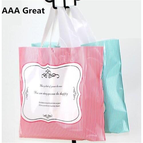 AAA Great 50pcs/Lot Gift Bags Handles Plastic Bag For Clothes Storage Bag Party Supplies Shopping Bag Package Wedding Decoration