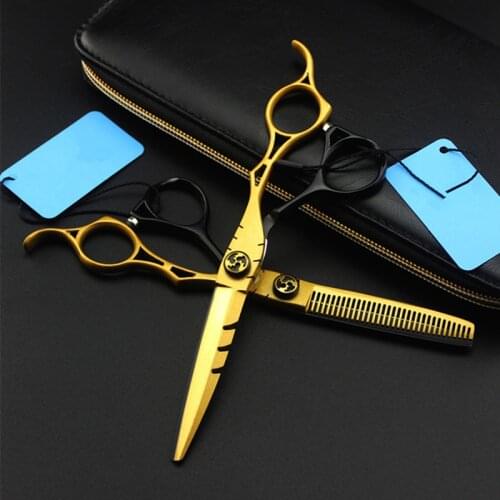 Professional Japan steel 6 '' gold Hollow hair scissors haircut thinning barber makas hair cutting shears hairdressing scissors